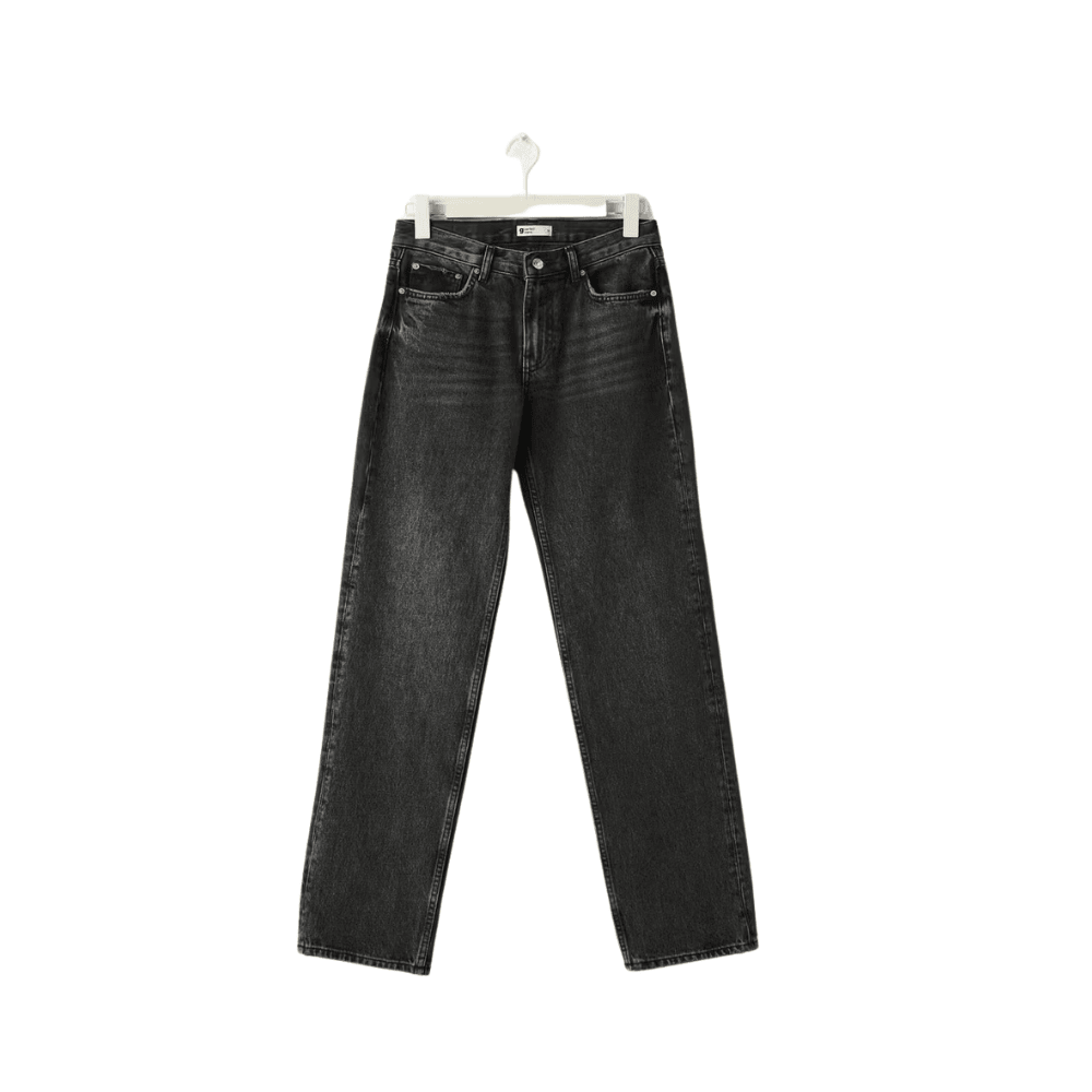 black grey low waist straight leg jeans with normal length p318u