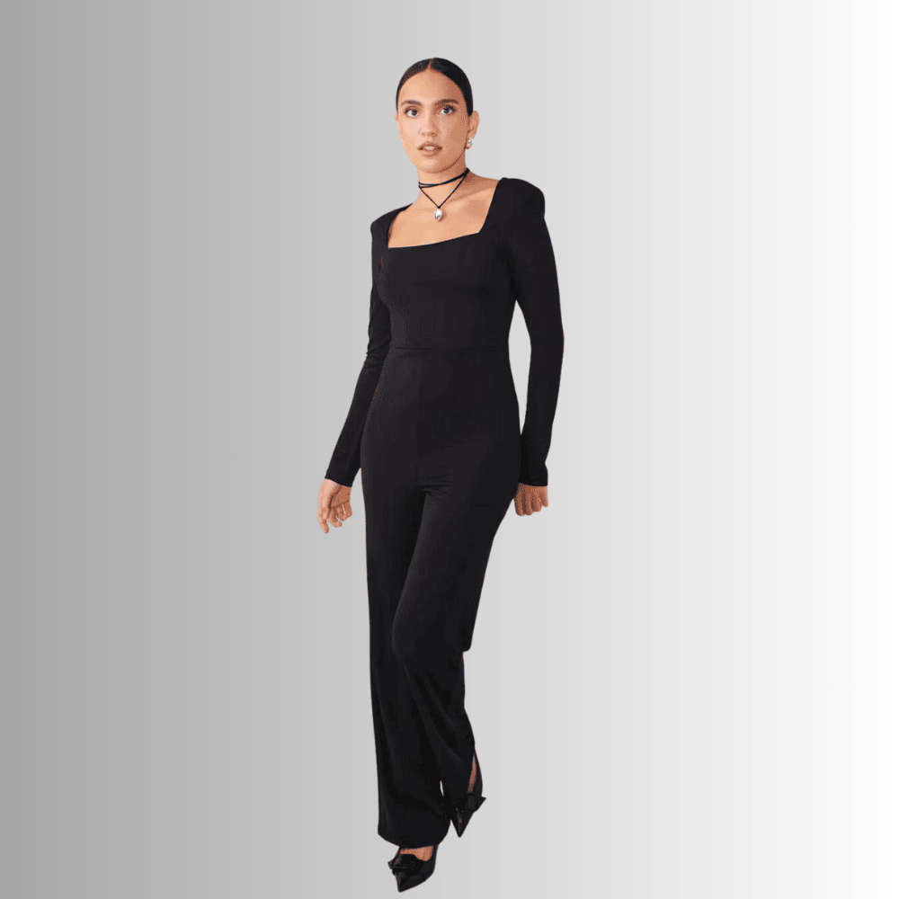 black long sleeved jumpsuit with square neckline aybrn