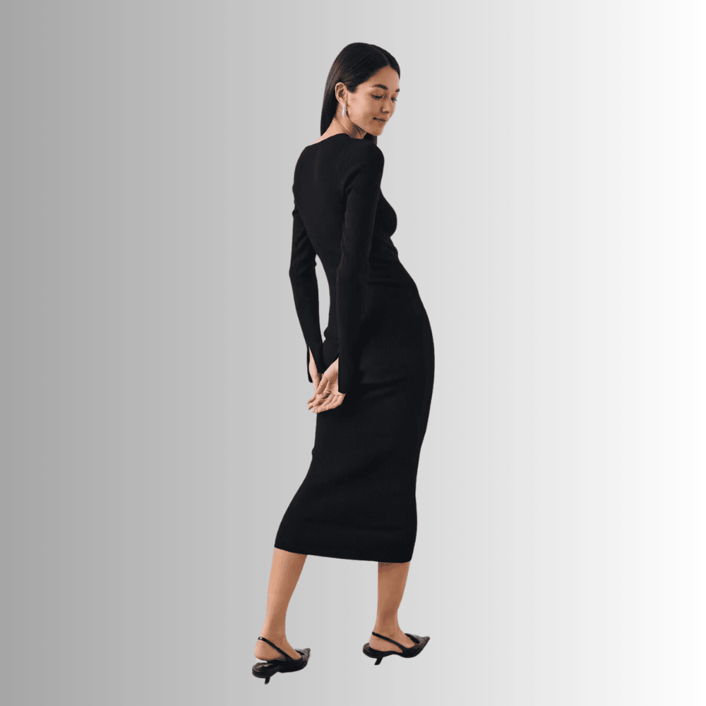 black long sleeved knitted dress slit sleeves mieso