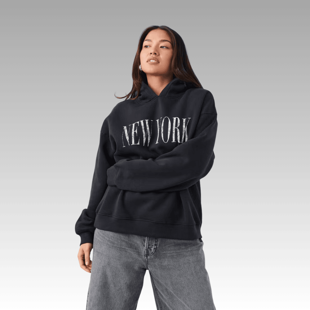 black oversized hoodie with new york text print 9eybf