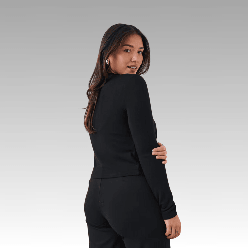 black ribbed jersey cardigan with figure hugging fit 2riay