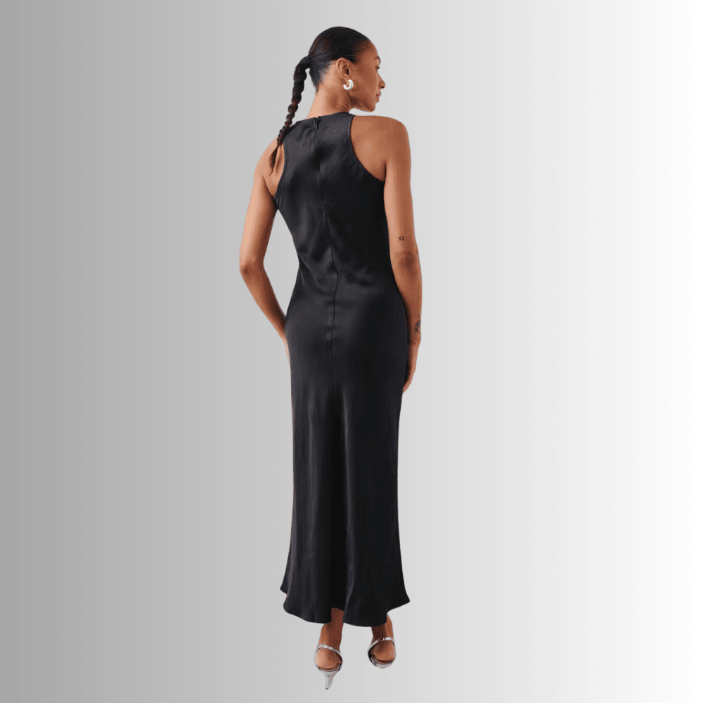 black sleeveless maxi dress with high neckline zrrak