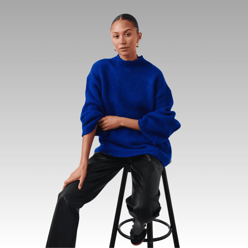 blue knitted sweater with boxy fit pf8op