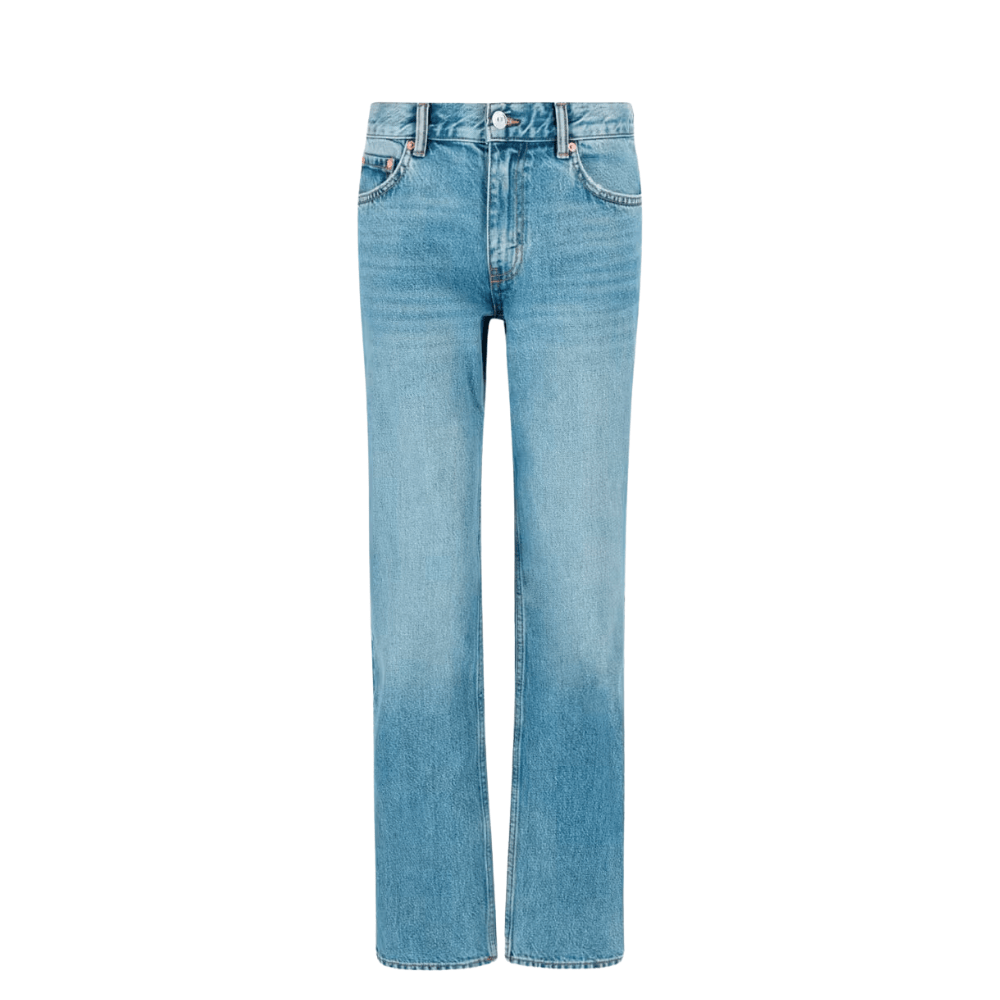 blue low waist straight leg jeans with normal length
