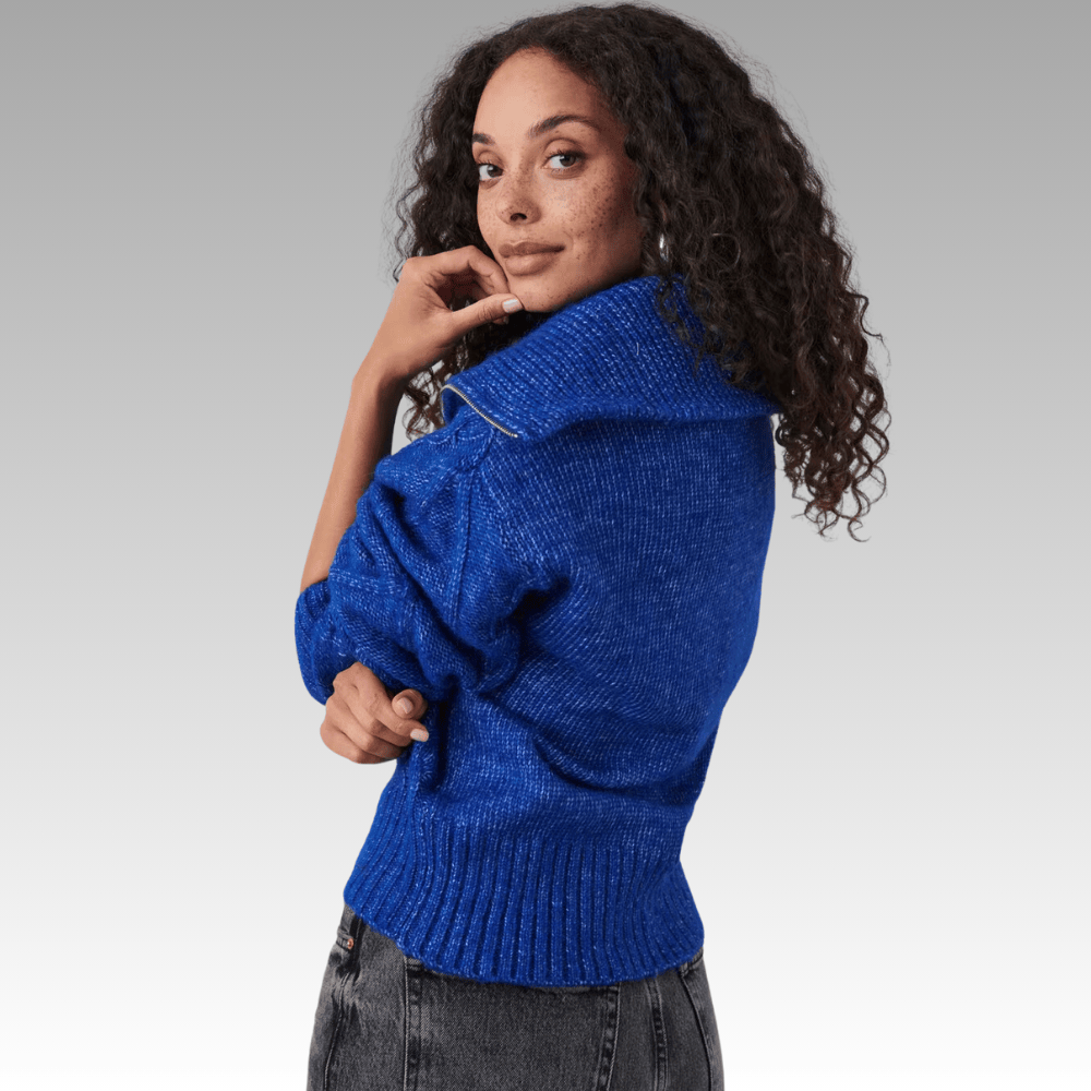 cobalt blue cable knit jumper with zip a6bmj