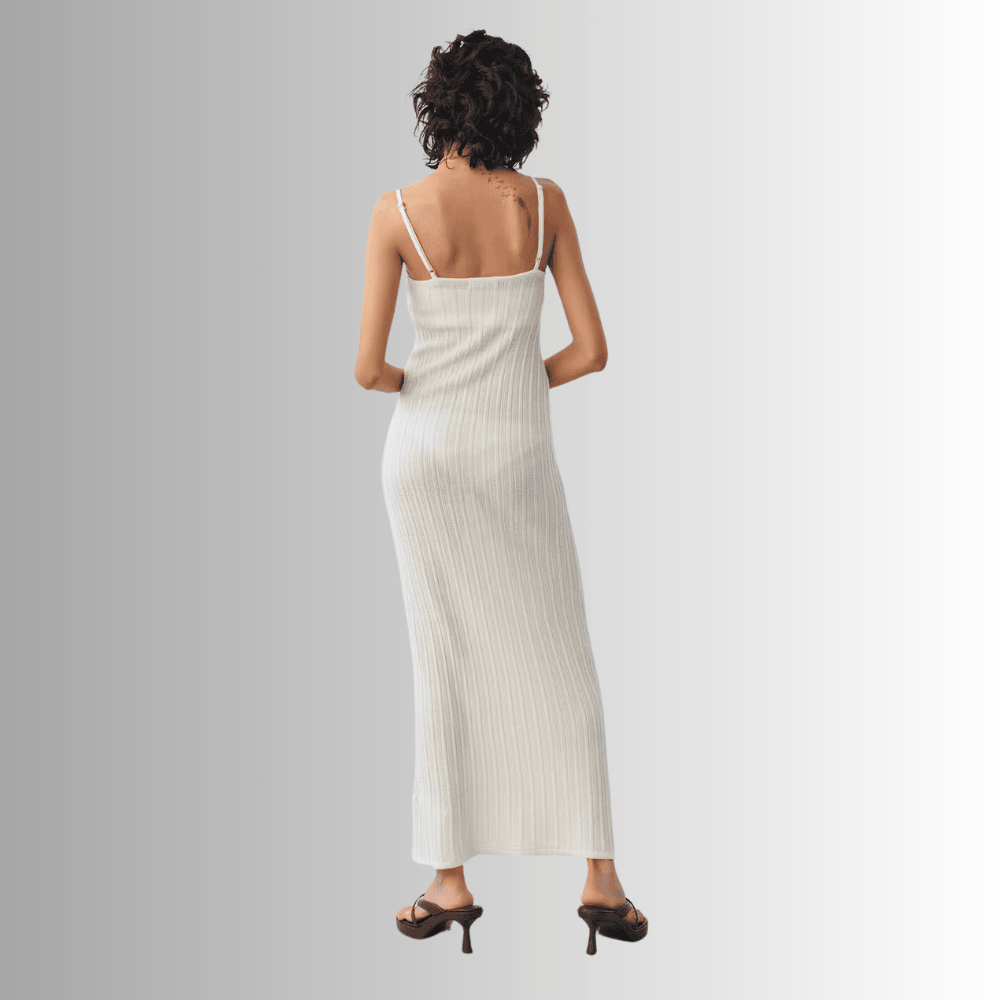 crocheted flared skirt dress in cream f5y1m