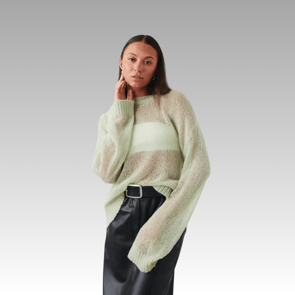 green sheer knitted jumper with loose fitting style dqwh6