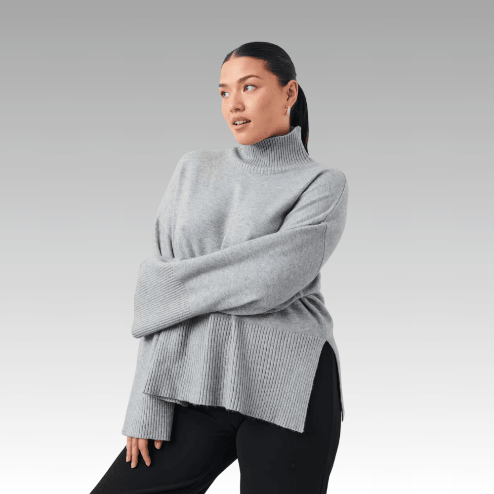 grey boxy fit knitted roll neck jumper