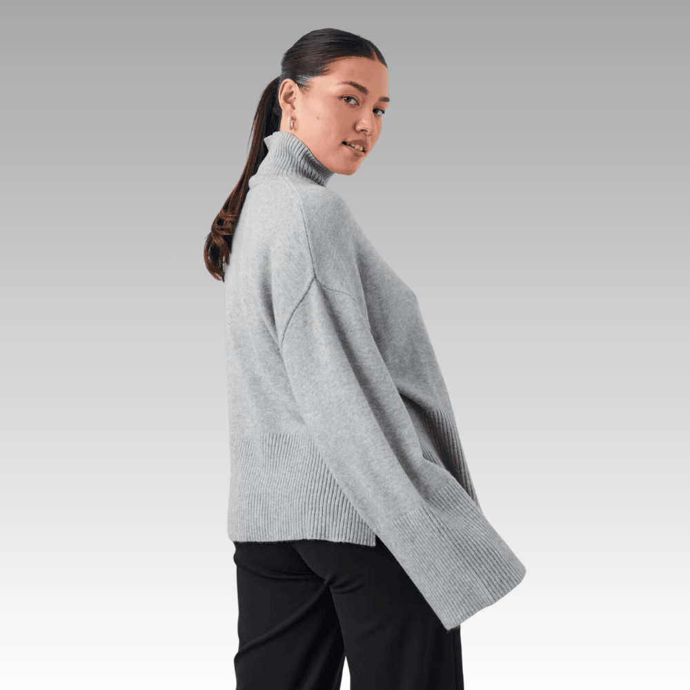 grey boxy fit knitted roll neck jumper ebfad