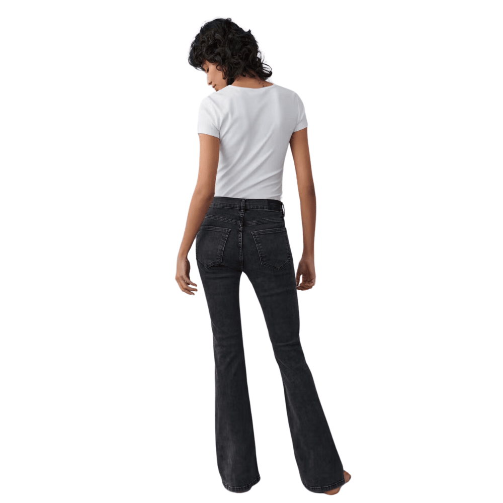 grey classic bootcut jeans with a stylish low waist design