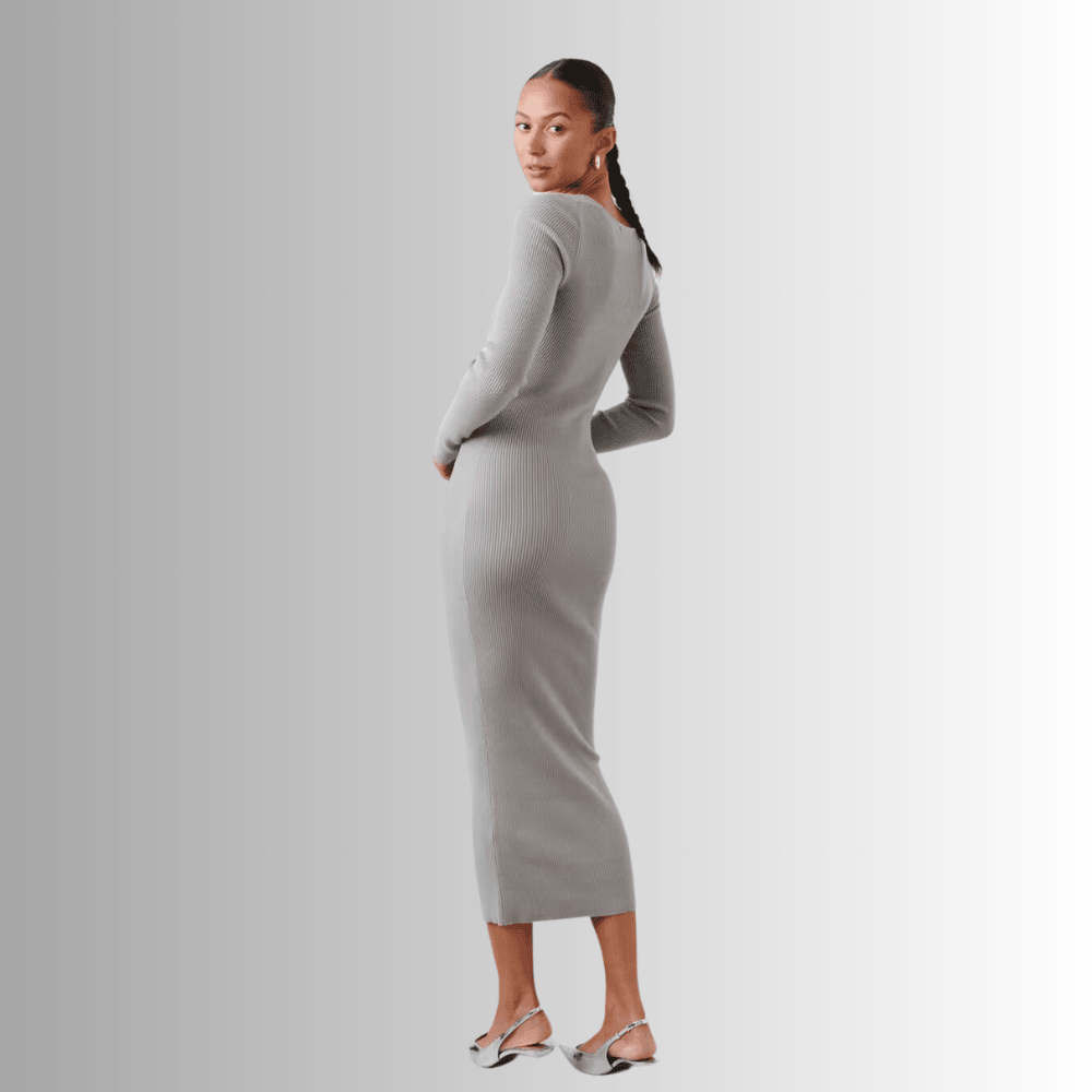 grey long sleeved dress with ribbed quality rkv5w