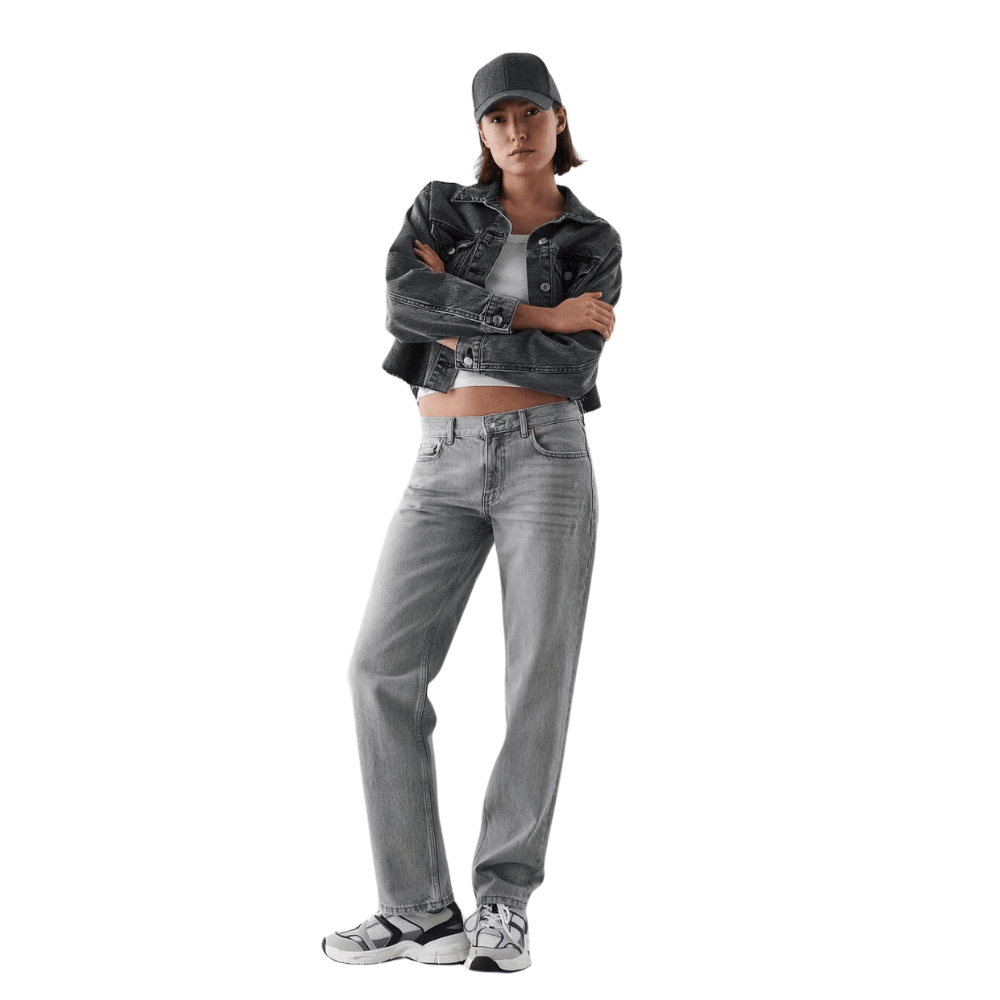 grey low waist straight leg jeans with normal length cs8ff