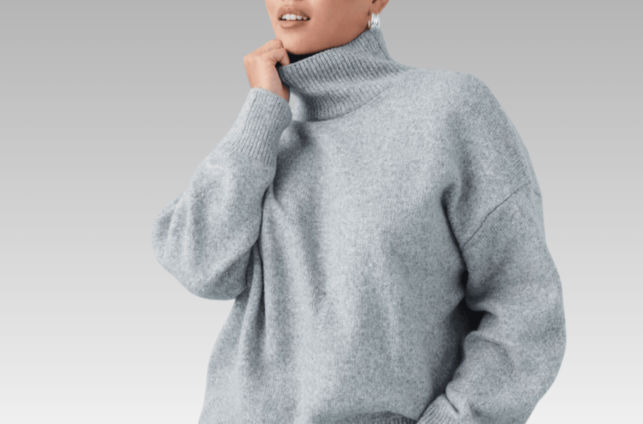 Grey Oversized Knitted Sweater with Ribbed Turtleneck