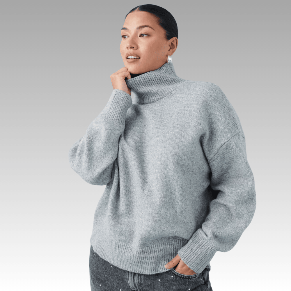 grey oversized knitted sweater with ribbed turtleneck bnzc3