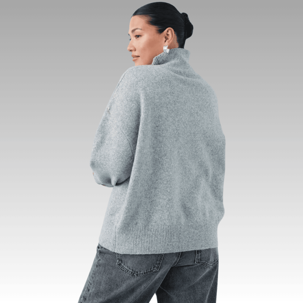 grey oversized knitted sweater with ribbed turtleneck