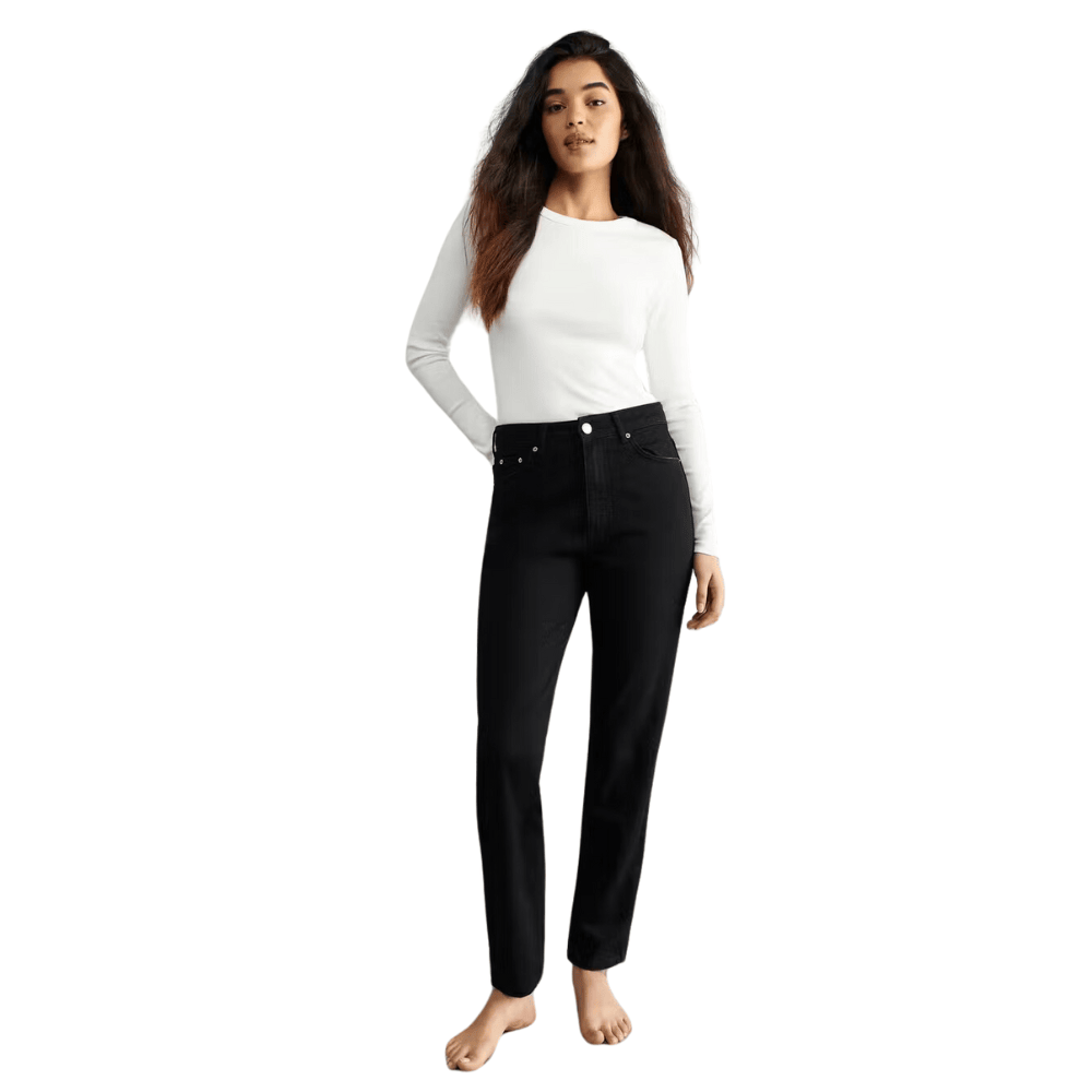 high waist black mom jeans with tapered legs lh133