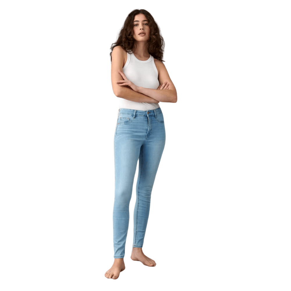 high waist light blue jeans with slim trouser legs cdud5