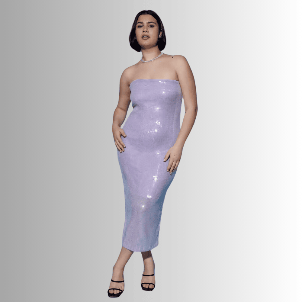 lined tube dress with sequins in light purple d3itc