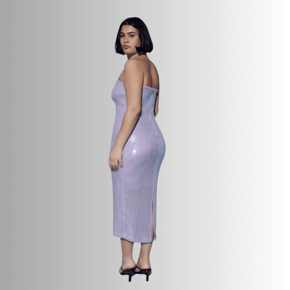 lined tube dress with sequins in light purple frciu
