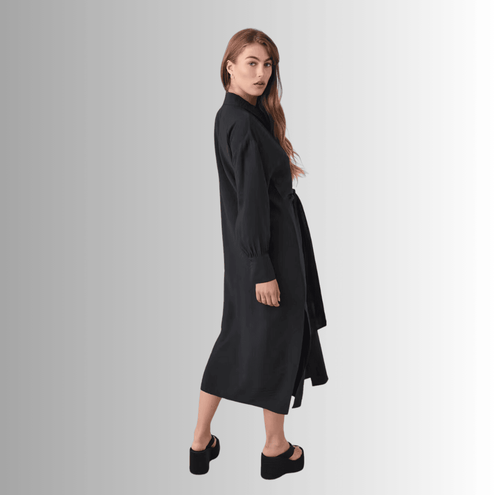 long black shirt dress with self tie front a5cod