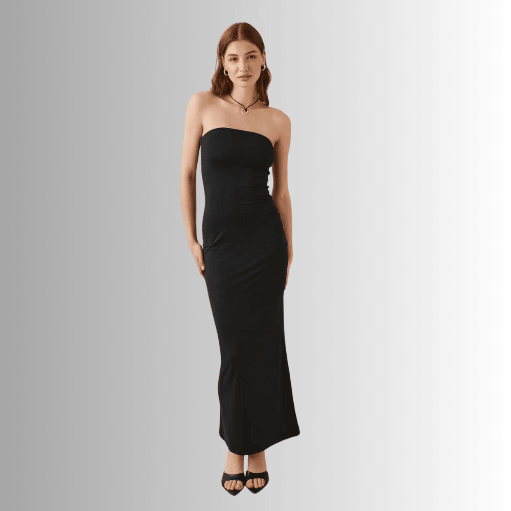 long black tube dress with figure hugging fit ewhby