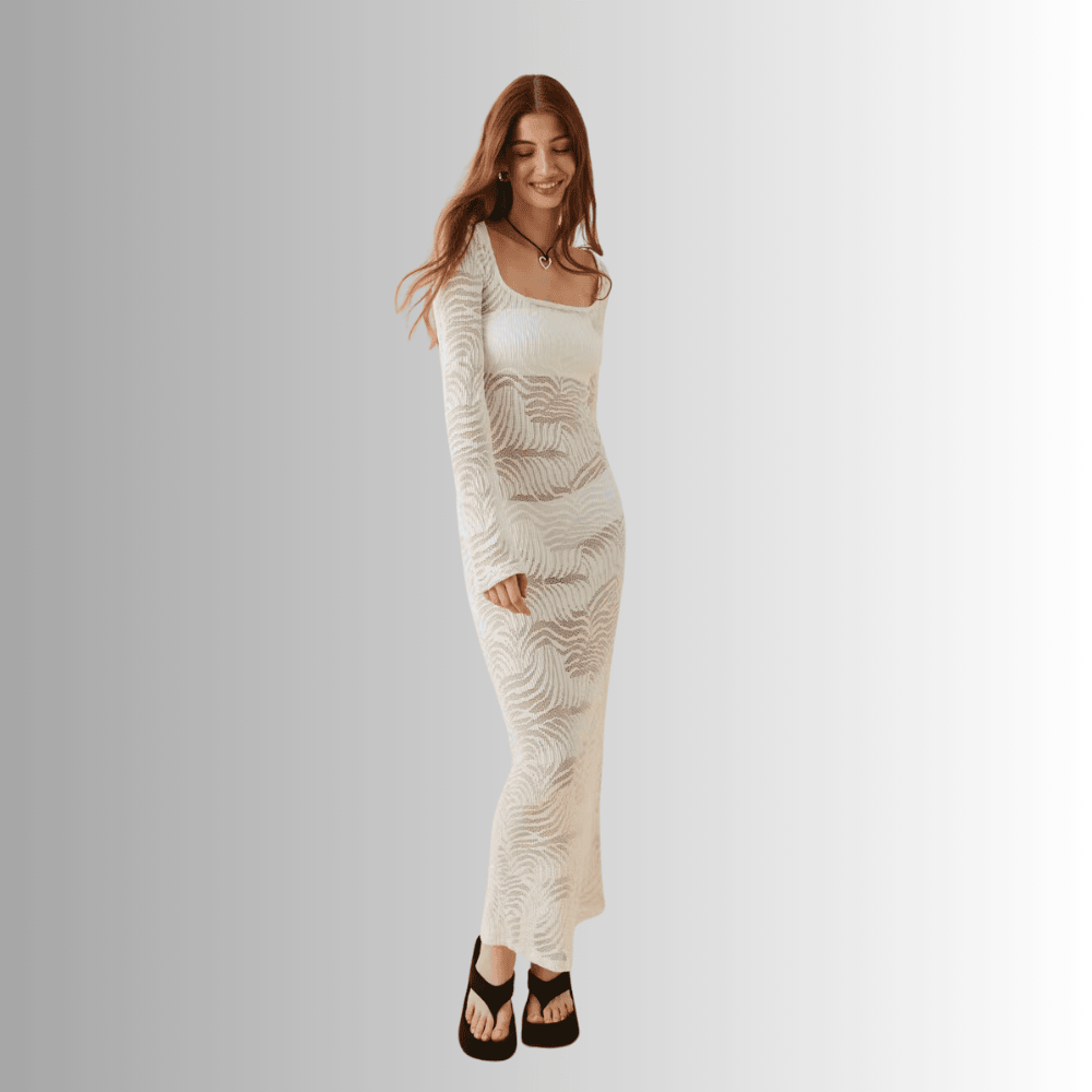 long sleeved beach dress in white vkiuf