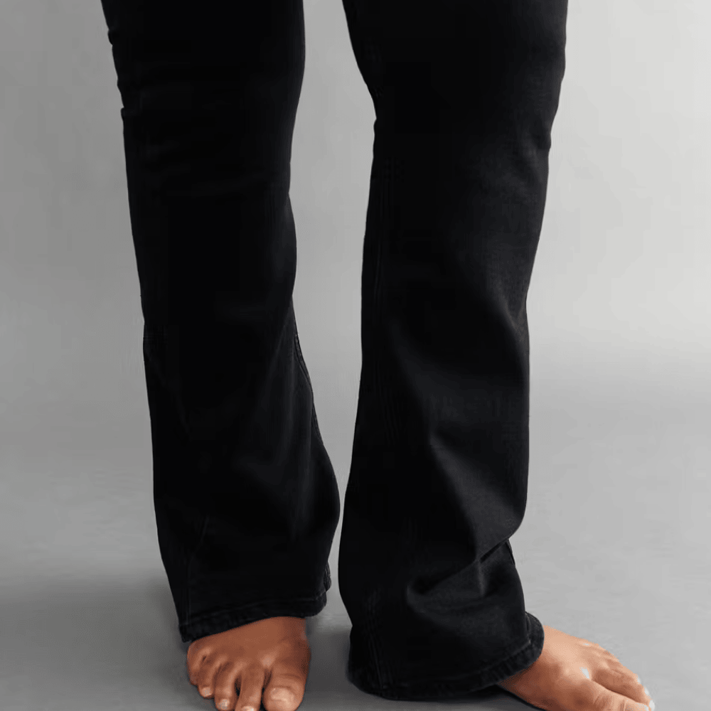 mid waist black boot cut jeans with slim fit