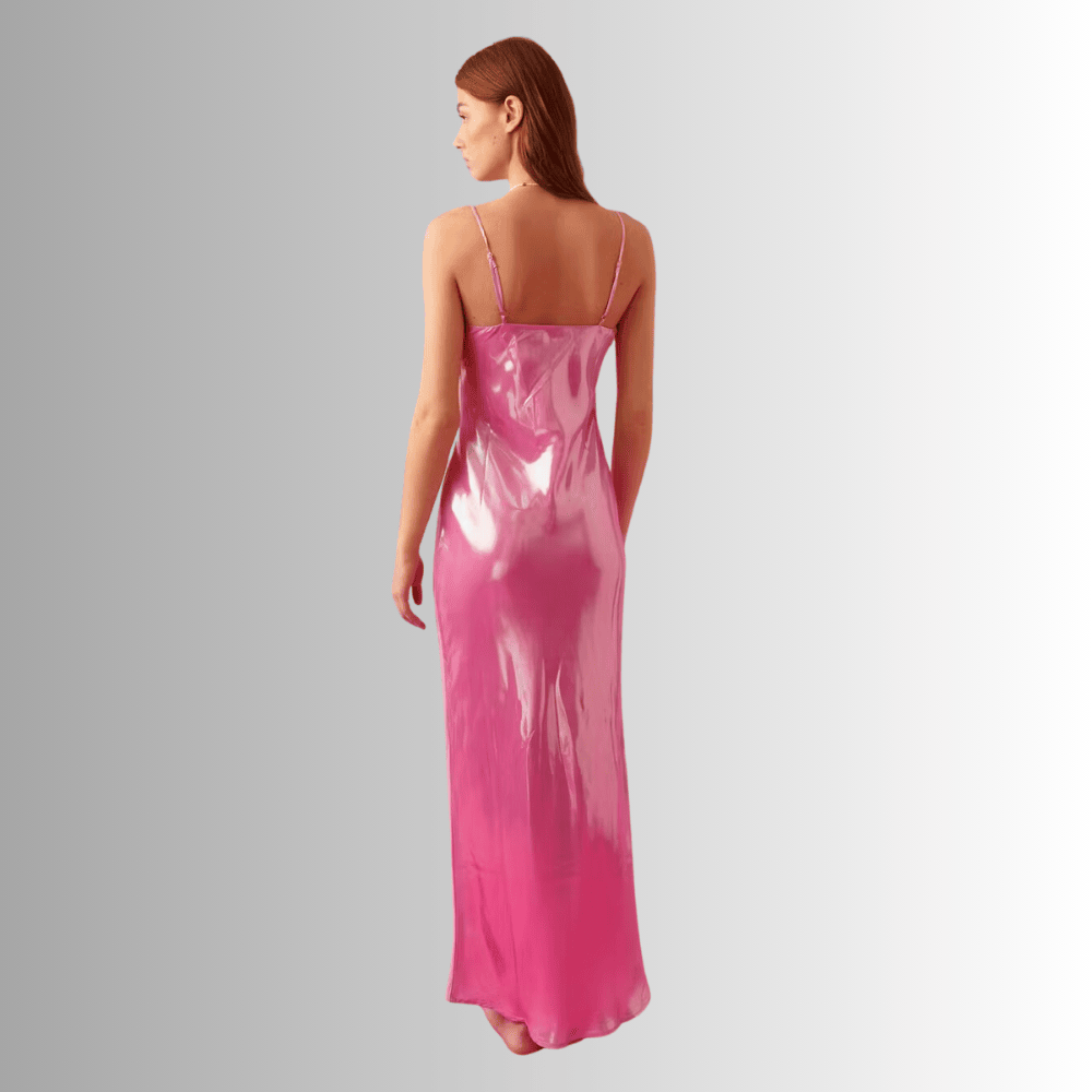 shiny maxi dress with cowl neck in begonia pink jsq5r