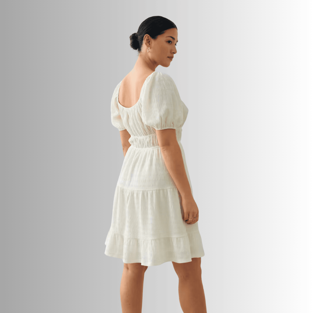 short white dress with front tie detail d9ach