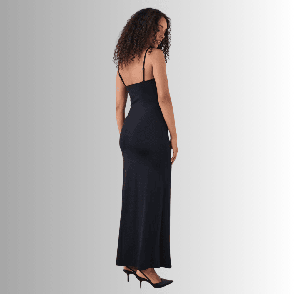 sleeveless black maxi dress with adjustable straps vl6pl
