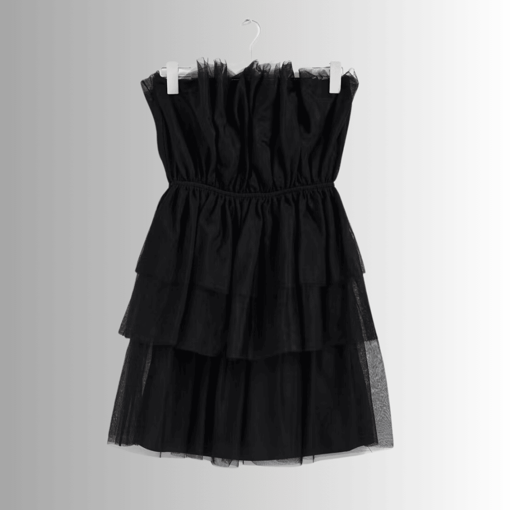 sleeveless black tulle dress with elastic waist and regular fit z8iww