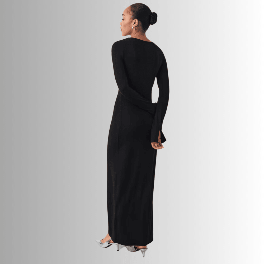 soft touch long sleeved maxi dress in black 7mvia