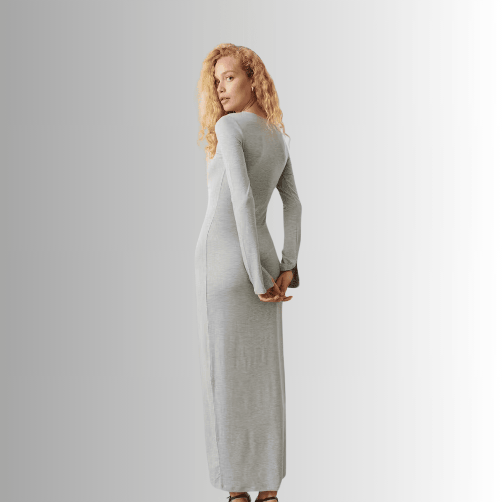 soft touch long sleeved maxi dress in grey melange mins5
