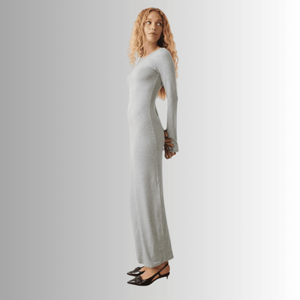 soft touch long sleeved maxi dress in grey melange