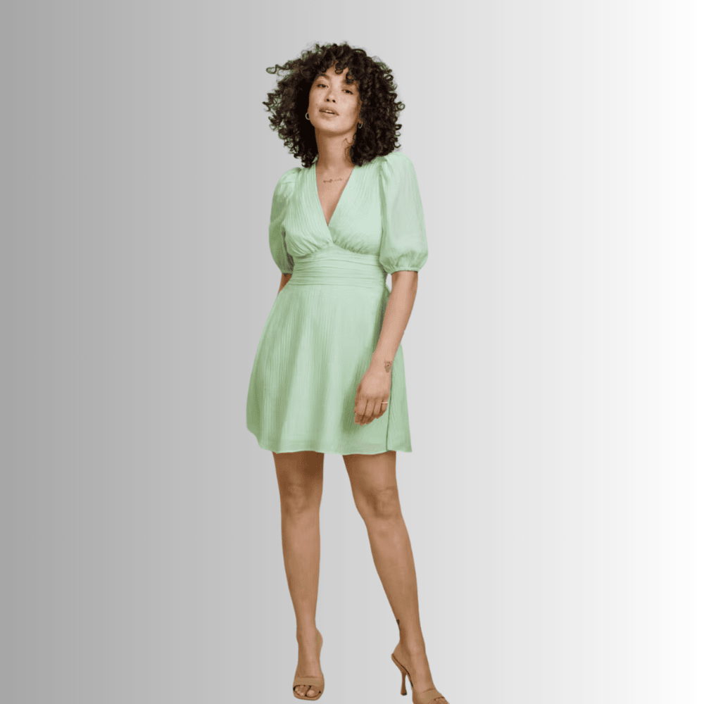 voluminous sleeve mini dress in seacrest green etu3v