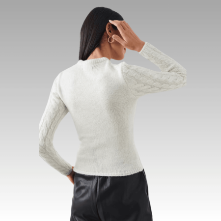 white cable knit top with front cut out detail aowpl