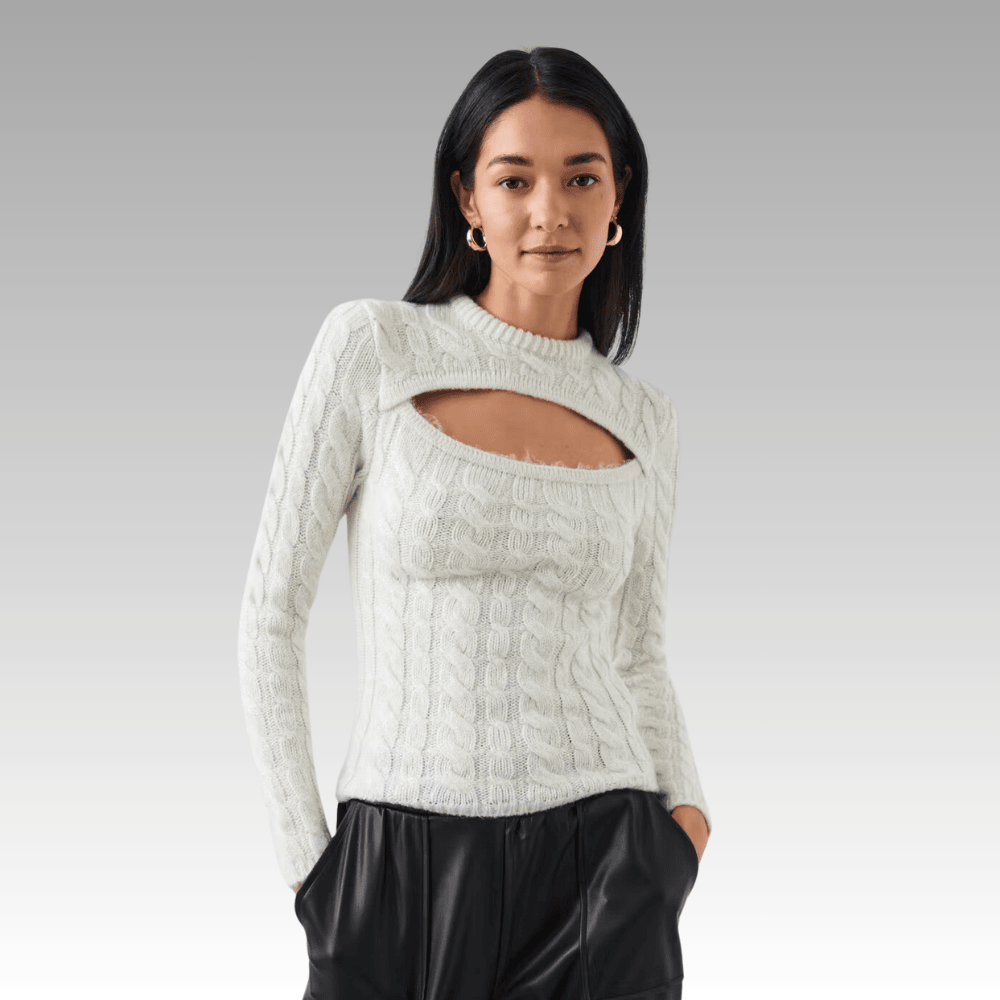 white cable knit top with front cut out detail u0grm